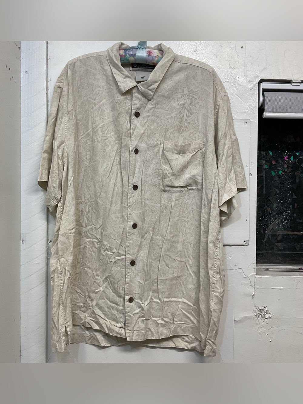Columbia Sportswear XCO Button Up Short Sleeve Shirt Cream Men's‎ XL 100 % Silk